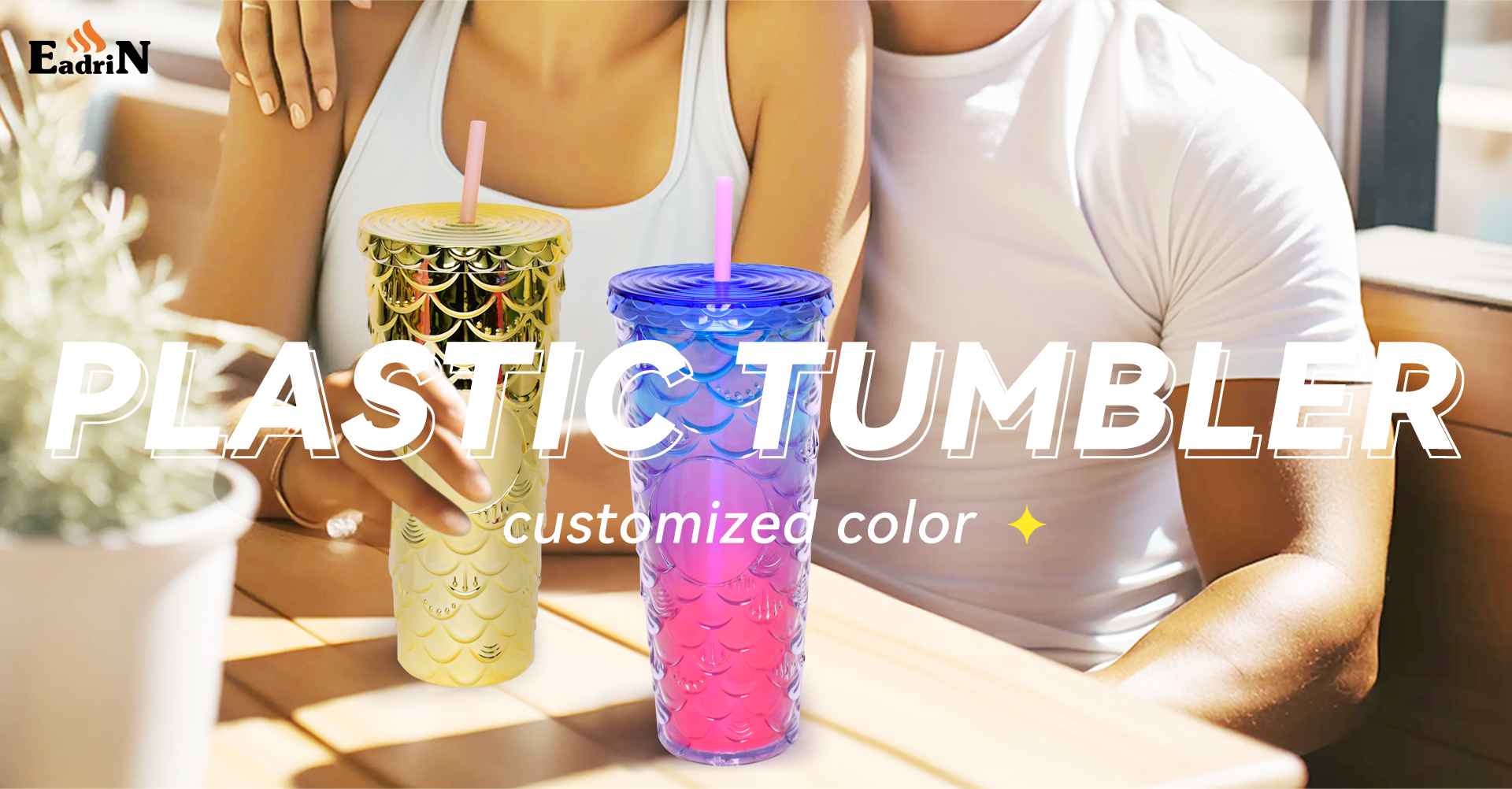 Customized 24oz/750ml Plastic Double layer Bling Fully Mermaid scale Studded Tumbler for Iced Coffee Smoothie.