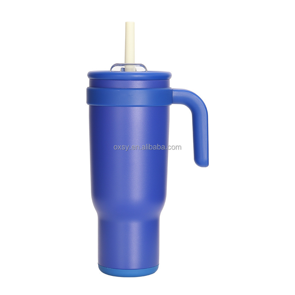 Customized color and logo bpa free 30oz Stainless Steel double wall Vacuum Insulated Tumbler with Handgrip 2-in-1 Silicone Straw