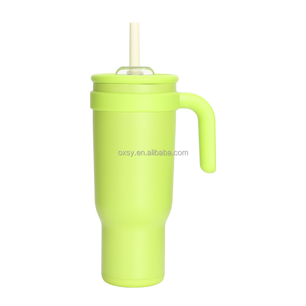 Customized color and logo bpa free 30oz Stainless Steel double wall Vacuum Insulated Tumbler with Handgrip 2-in-1 Silicone Straw