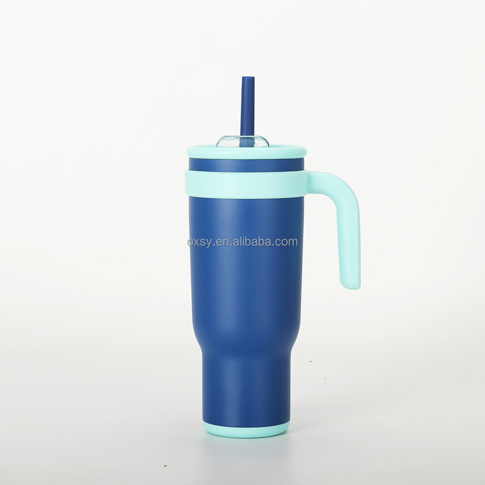 Customized color and logo bpa free 30oz Stainless Steel double wall Vacuum Insulated Tumbler with Handgrip 2-in-1 Silicone Straw