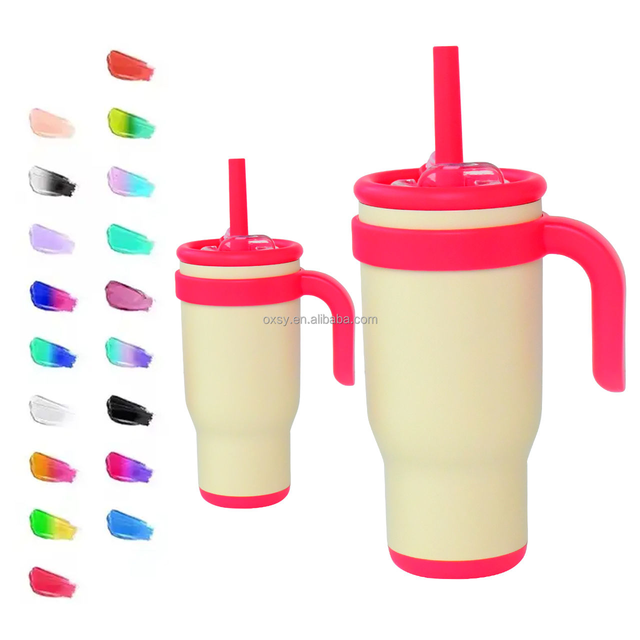 Customized color and logo bpa free 30oz Stainless Steel double wall Vacuum Insulated Tumbler with Handgrip 2-in-1 Silicone Straw