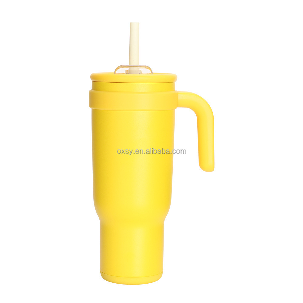 Customized color and logo bpa free 30oz Stainless Steel double wall Vacuum Insulated Tumbler with Handgrip 2-in-1 Silicone Straw