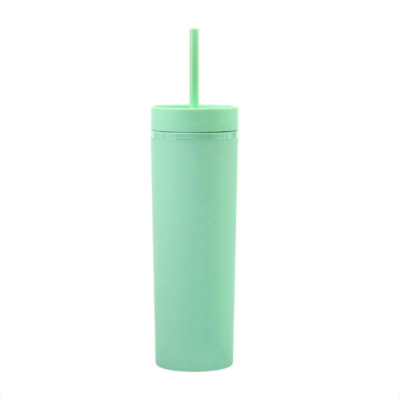 Double Layer Plastic Frosted Water Cup 16OZ Straight Body Can Be Customized Sippy Cup Double Layer Plastic Water Bottle