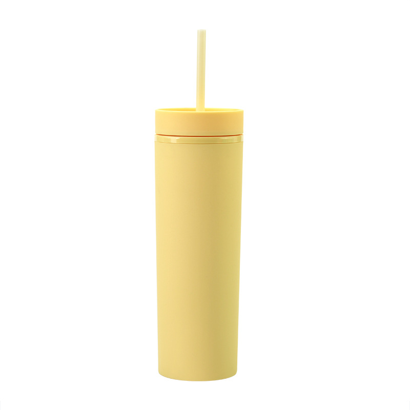 Double Layer Plastic Frosted Water Cup 16OZ Straight Body Can Be Customized Sippy Cup Double Layer Plastic Water Bottle