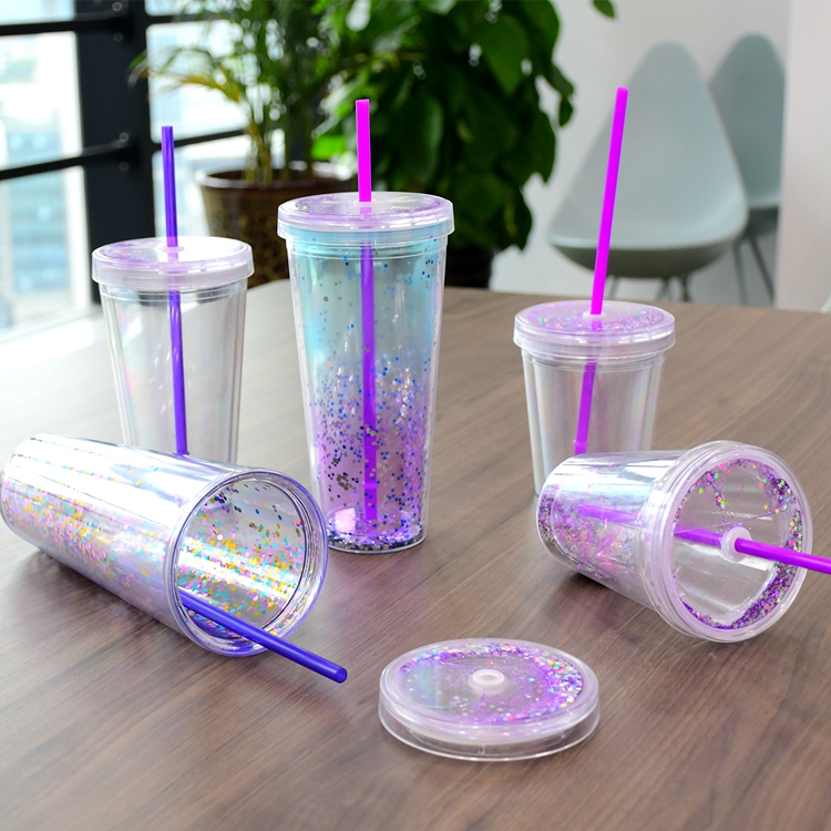 Double Walled Tumbler Clear Plastic Acrylic Wholesale Pre-drilled 26oz/750ml Europe Unisex Plastic Cup with Straw Camp Support