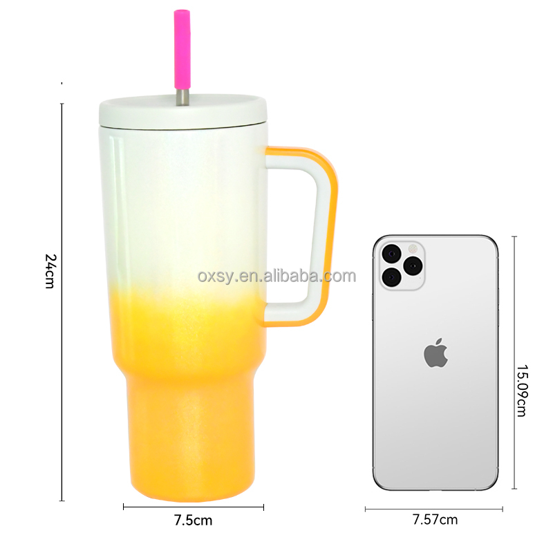 Durable 40oz/1200ml  Pink blue yellow purple outdoor  travel camping Stainless steel tumbler with portable handle