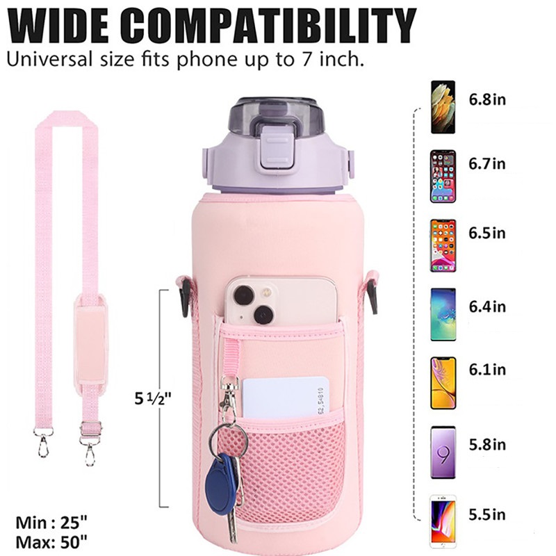 Eco-Friendly 64oz BPA-Free Gym PC Water Bottle Motivational Sport Style 2 Liter with storage bottle sleeve for Camping Unisex