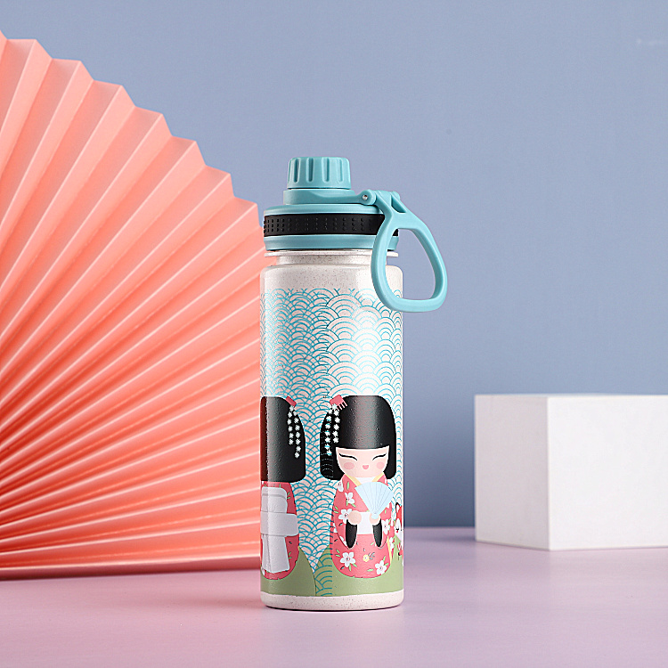 Eco-friendly Food grade Lightweight & Sturdy Perfect Size Travel Reusable Wheat Straw Rice Husk Fiber water bottle