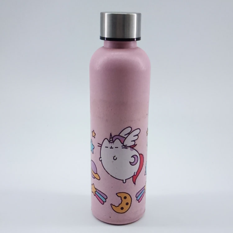 Ecofriendly cartoon style ecofriendly wheat straw water bottle 600ml with stainless steel lid