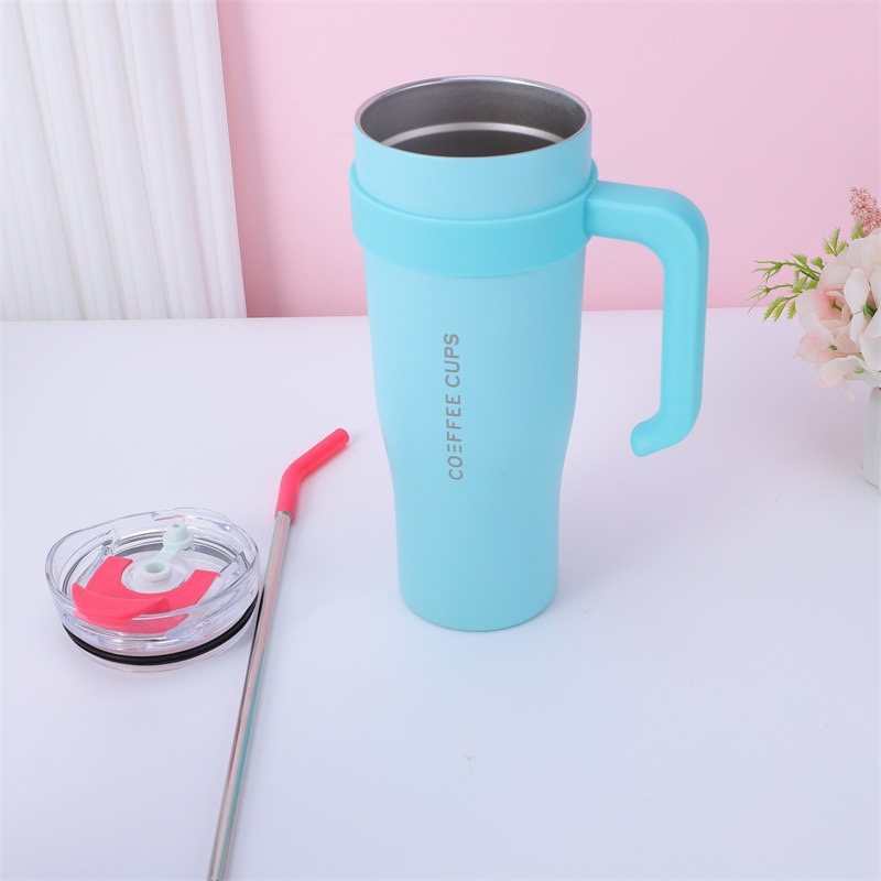 Environmentally friendly Portable car cup 40oz double wall Thermal insulation stainless steel coffee cup with handle and straw