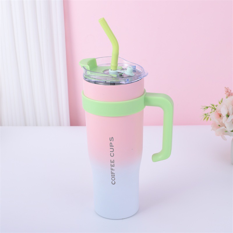 Environmentally friendly Portable car cup 40oz double wall Thermal insulation stainless steel coffee cup with handle and straw