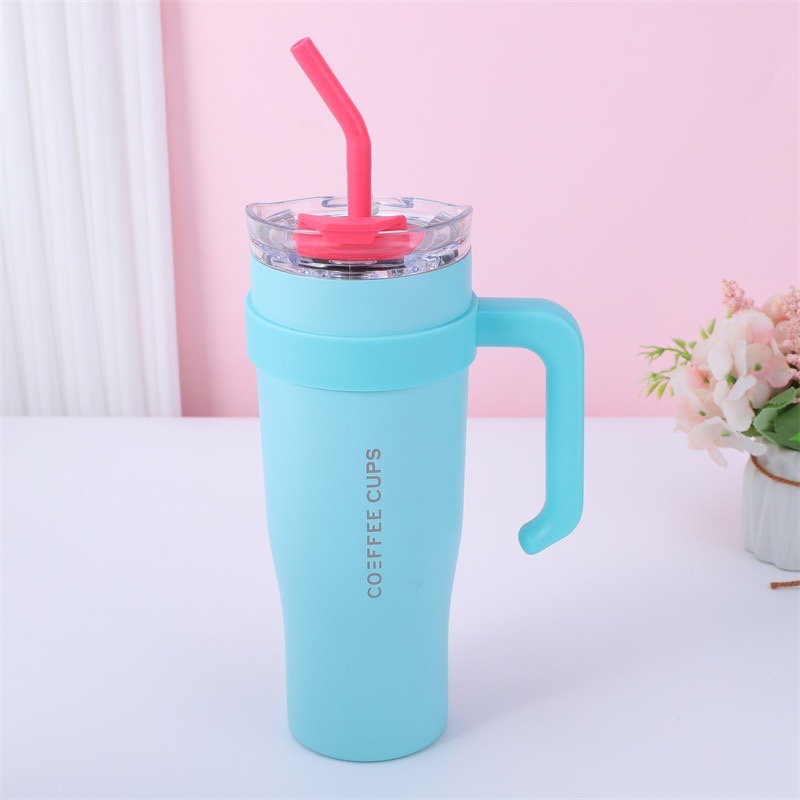 Environmentally friendly Portable car cup 40oz double wall Thermal insulation stainless steel coffee cup with handle and straw