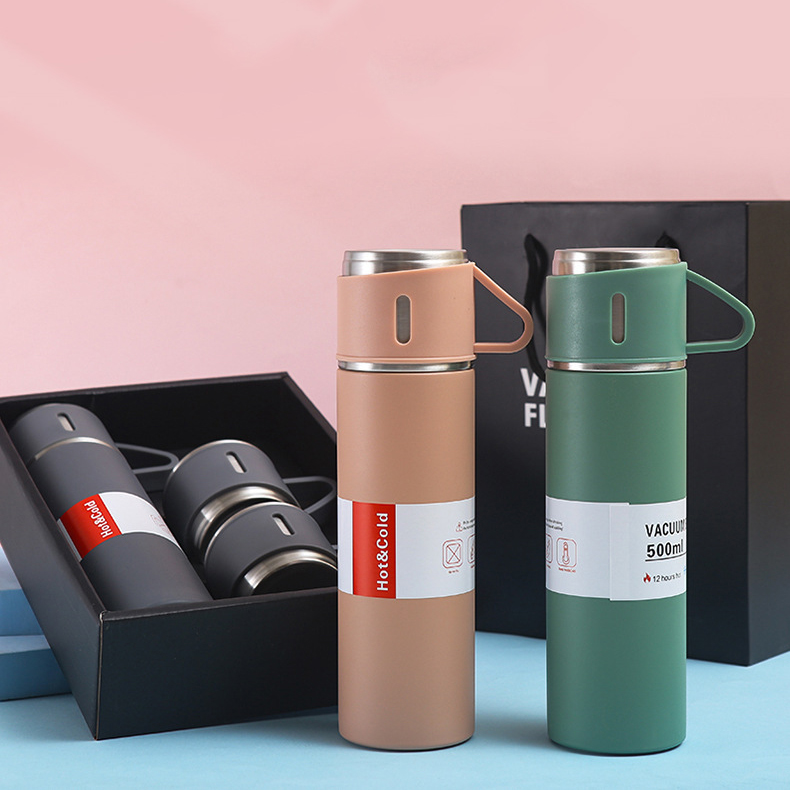 Gift De Agua Portable Thermos Vacuum Flask Set 3 Pcs Stainless Steel New 2023 500ml Custom Logo and Packing Bulk Business Mugs