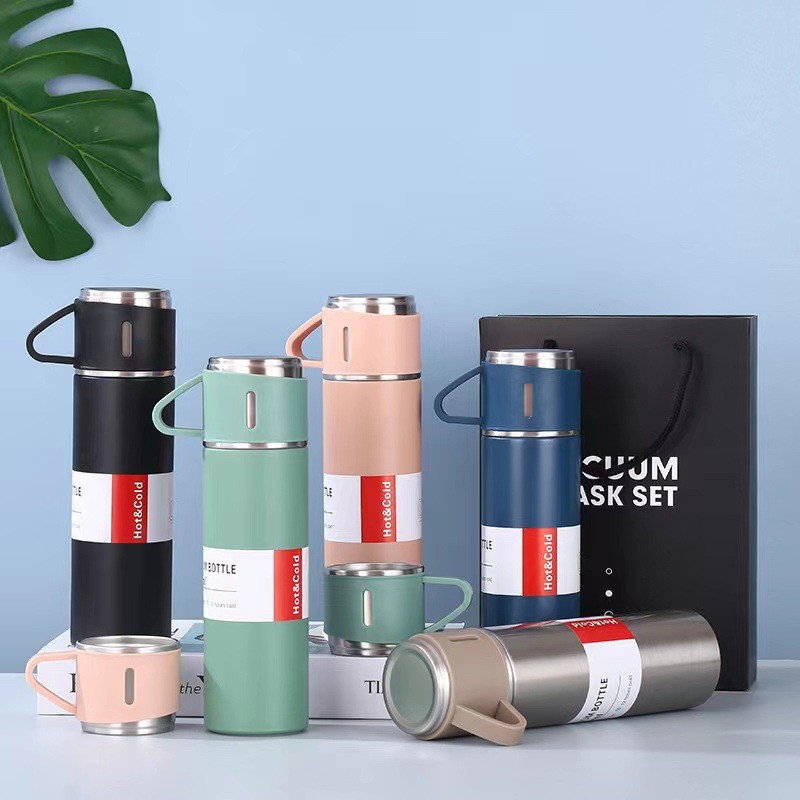 Gift De Agua Portable Thermos Vacuum Flask Set 3 Pcs Stainless Steel New 2023 500ml Custom Logo and Packing Bulk Business Mugs