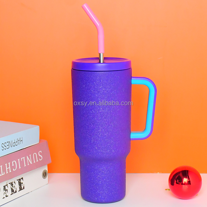 Gradient Rainbow Leak Proof Custom Reusable Stainless Steel Modern Insulated Tumbler With Handle And Straw Lid