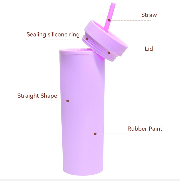 IN stock RTS Minimalist violet 400ml Double Wall Plastic skinny tumbler with lid and straw