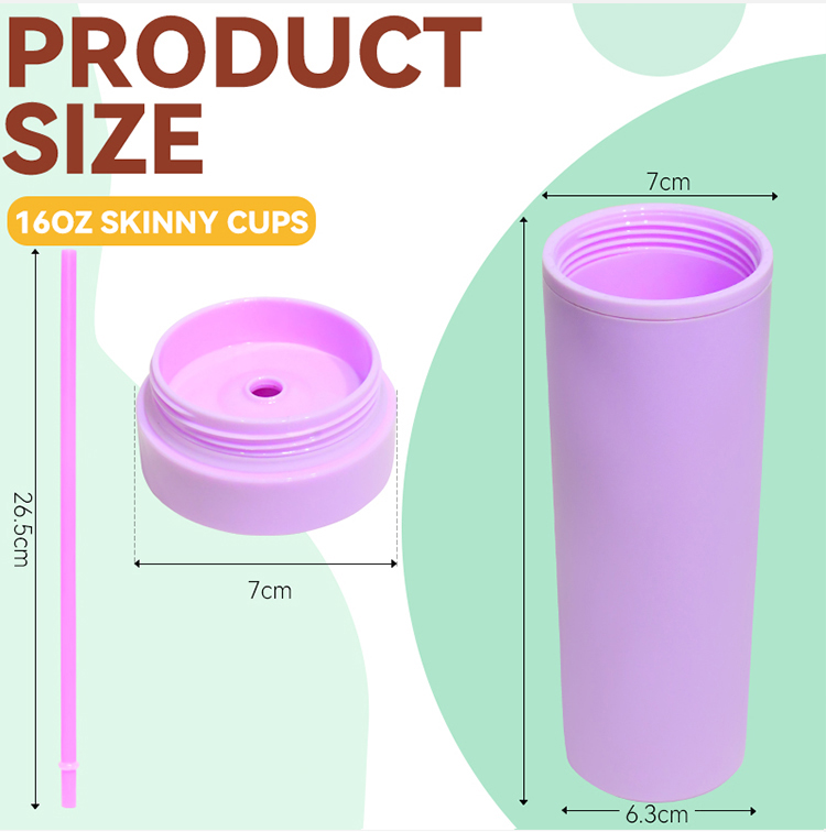 IN stock RTS Minimalist violet 400ml Double Wall Plastic skinny tumbler with lid and straw