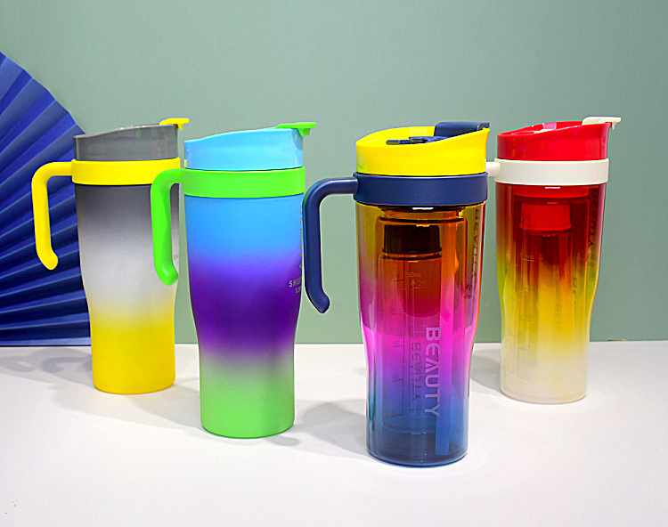 Imported PC Materials Colorful Car Cup Factory OEM Durable Color Gradient 1200ml 700ml 260ml 3 in 1 Gym Travel Plastic Glass Cup