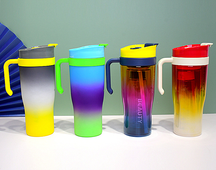 Imported PC Materials Colorful Car Cup Factory OEM Durable Color Gradient 1200ml 700ml 260ml 3 in 1 Gym Travel Plastic Glass Cup