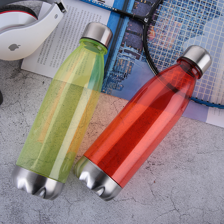 In stock BPA free Competitive Price Eco-friendly  680ml plastic cola shape water bottle with sports metal lid and bottom