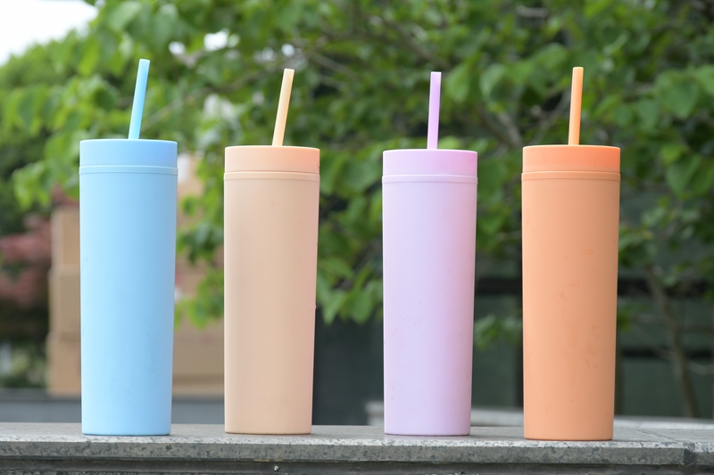 New Hot Sales 480ml Eco Friendly Cup Double Wall Plastic 16oz Skinny Tumbler With Straw