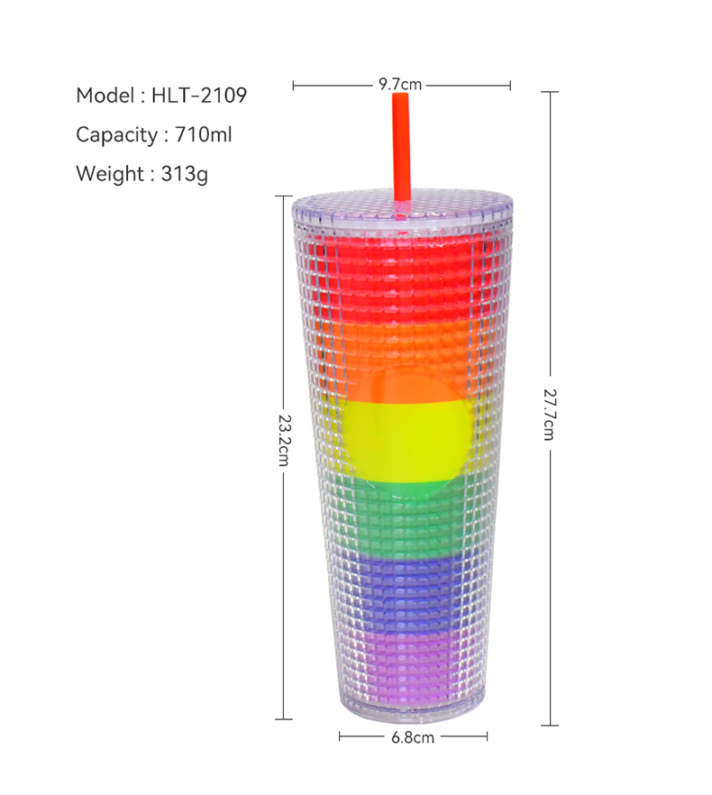 OEM/ODM FDA test 24oz drinkware bling Venti Double Wall Plastic Grid Pineapple Straw Cup Tumbler With logo