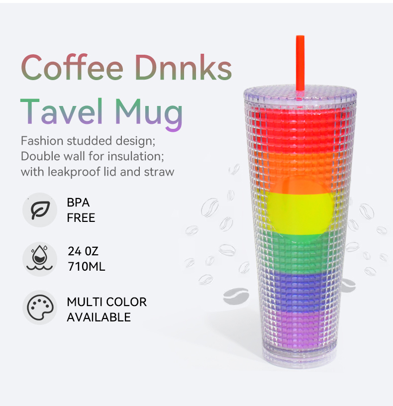 OEM/ODM FDA test 24oz drinkware bling Venti Double Wall Plastic Grid Pineapple Straw Cup Tumbler With logo