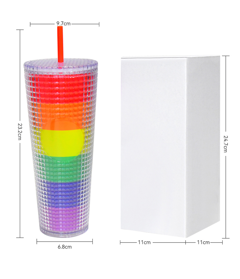 OEM/ODM FDA test 24oz drinkware bling Venti Double Wall Plastic Grid Pineapple Straw Cup Tumbler With logo