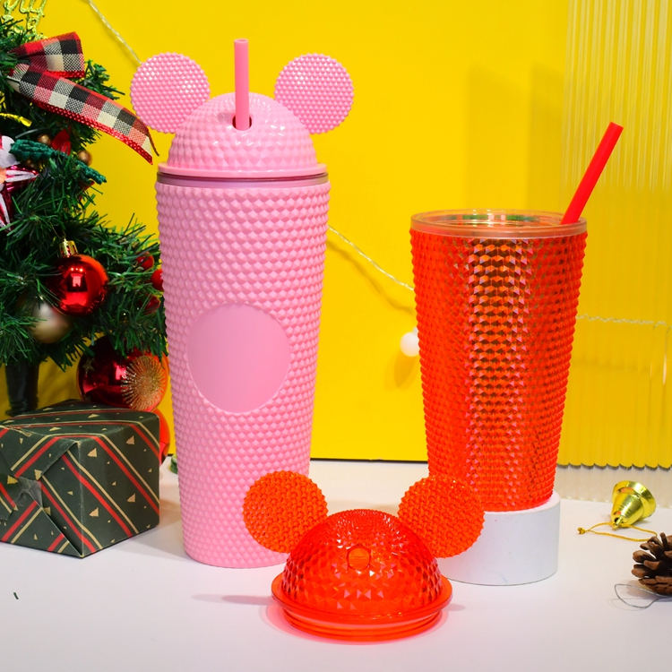 OEM/ODM Mich Mouse ear cup 24OZ cute student Double Wall matte Studded Plastic acrylic Water Tumbler