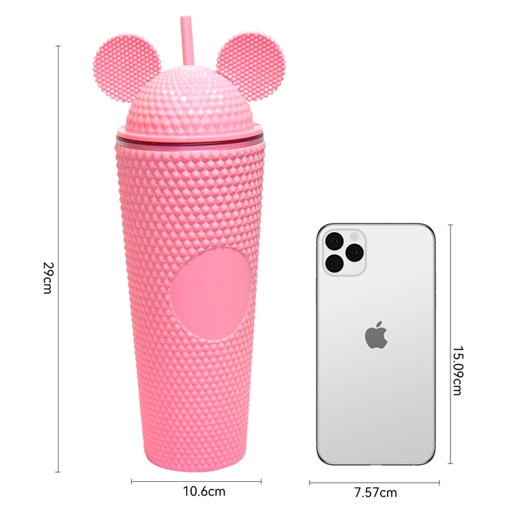 OEM/ODM Mich Mouse ear cup 24OZ cute student Double Wall matte Studded Plastic acrylic Water Tumbler