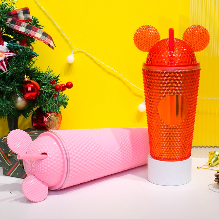 OEM/ODM Mich Mouse ear cup 24OZ cute student Double Wall matte Studded Plastic acrylic Water Tumbler