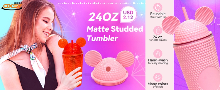 OEM/ODM Mich Mouse ear cup 24OZ cute student Double Wall matte Studded Plastic acrylic Water Tumbler