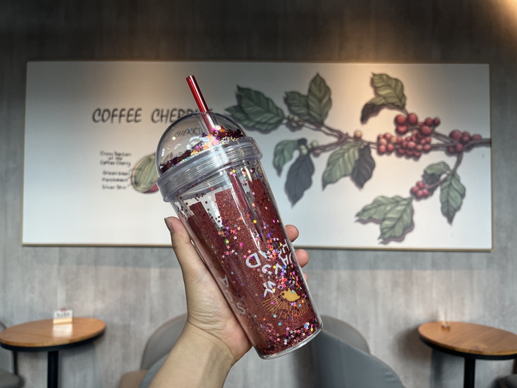 OXSY OEM/ODM bpa free custom Gift Reusable Coffee Cup Plastic Snow Globe Glitter Insulated Double Wall Clear Acrylic Tumbler cup