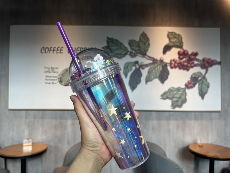 OXSY OEM/ODM bpa free custom Gift Reusable Coffee Cup Plastic Snow Globe Glitter Insulated Double Wall Clear Acrylic Tumbler cup