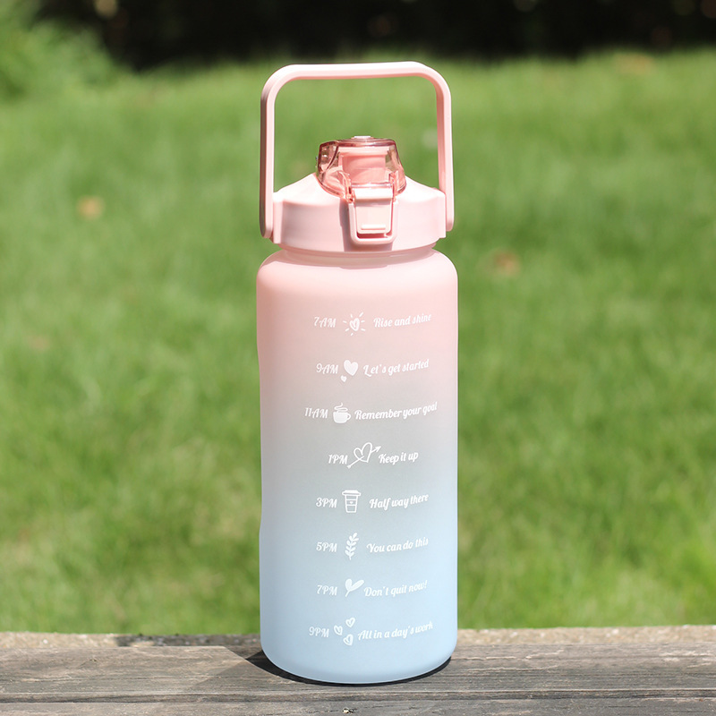 Promotional Custom Logo BPA-free two-tone gradient 64oz plastic sport drink water jug 2L motivational Plastic Water Bottle