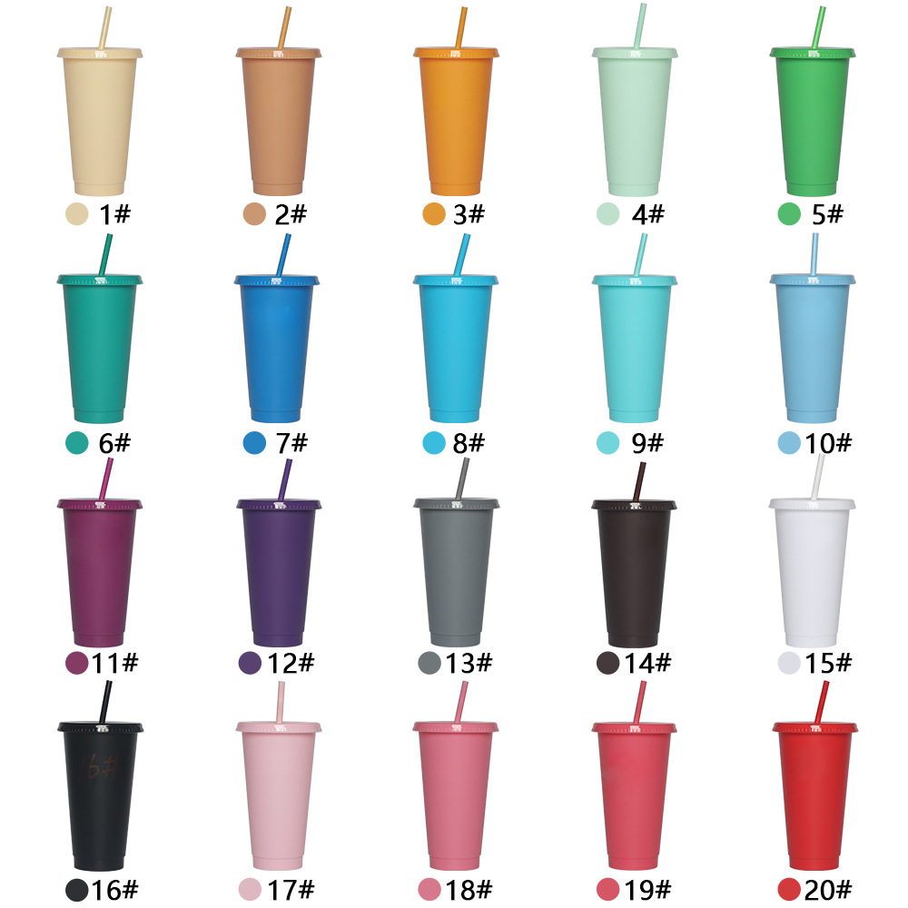 Tumblers Kids Cup 700ml/24oz Plastic Color Changing Reusable Cold Cups Set Products 2024 Reusable Plastic New Travel Mugs Modern