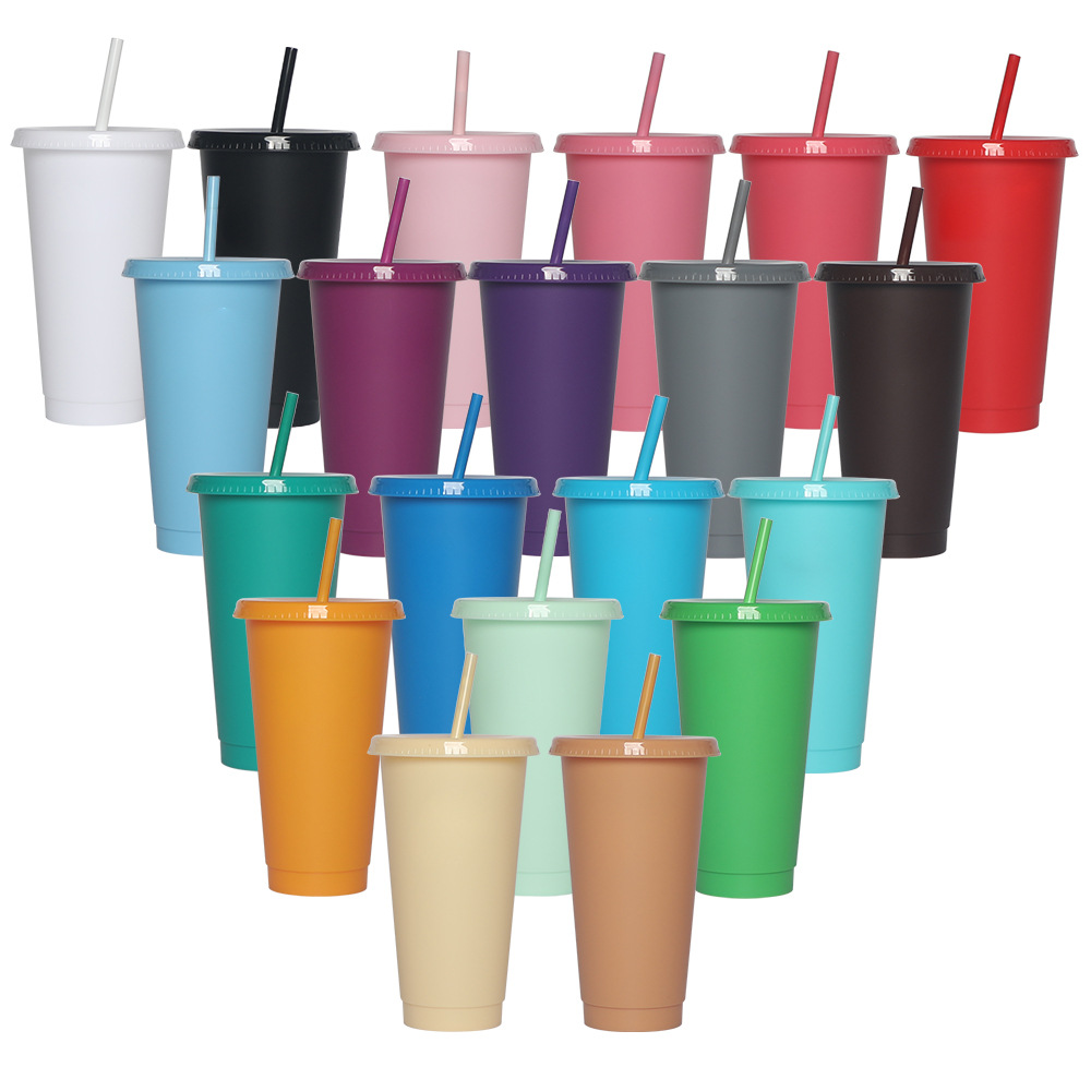 Tumblers Kids Cup 700ml/24oz Plastic Color Changing Reusable Cold Cups Set Products 2024 Reusable Plastic New Travel Mugs Modern