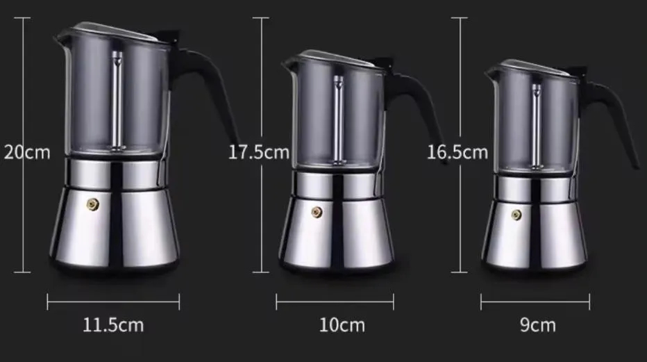 Glass-Top Stovetop Espresso Moka Pot - 4 / 6/ 9 Cups Stainless Steel Coffee Maker Kettle