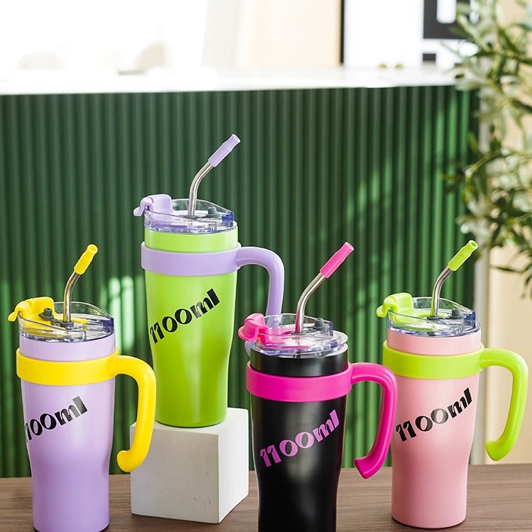 wholesale Festivals 1100ml custom logo double wall Double Wall Vacuum stainless steel travel cups with handle and lid