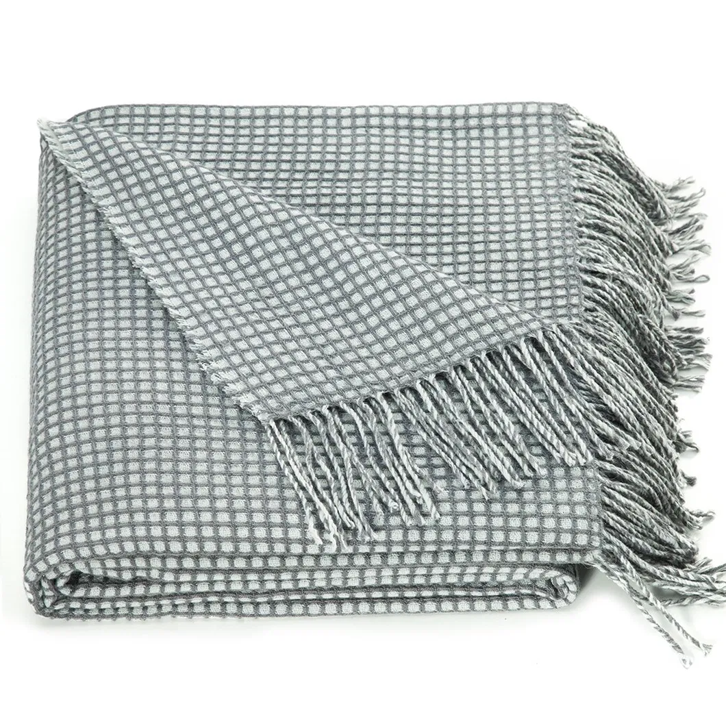 Brand New Warm and Soft Pure Wool Waffle Fringed Blanket