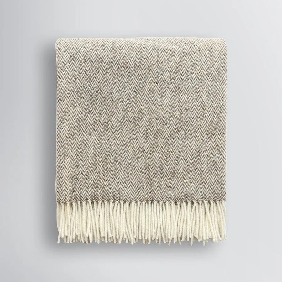 Gary Color Herringbone Fringed Merino Wool Blanket