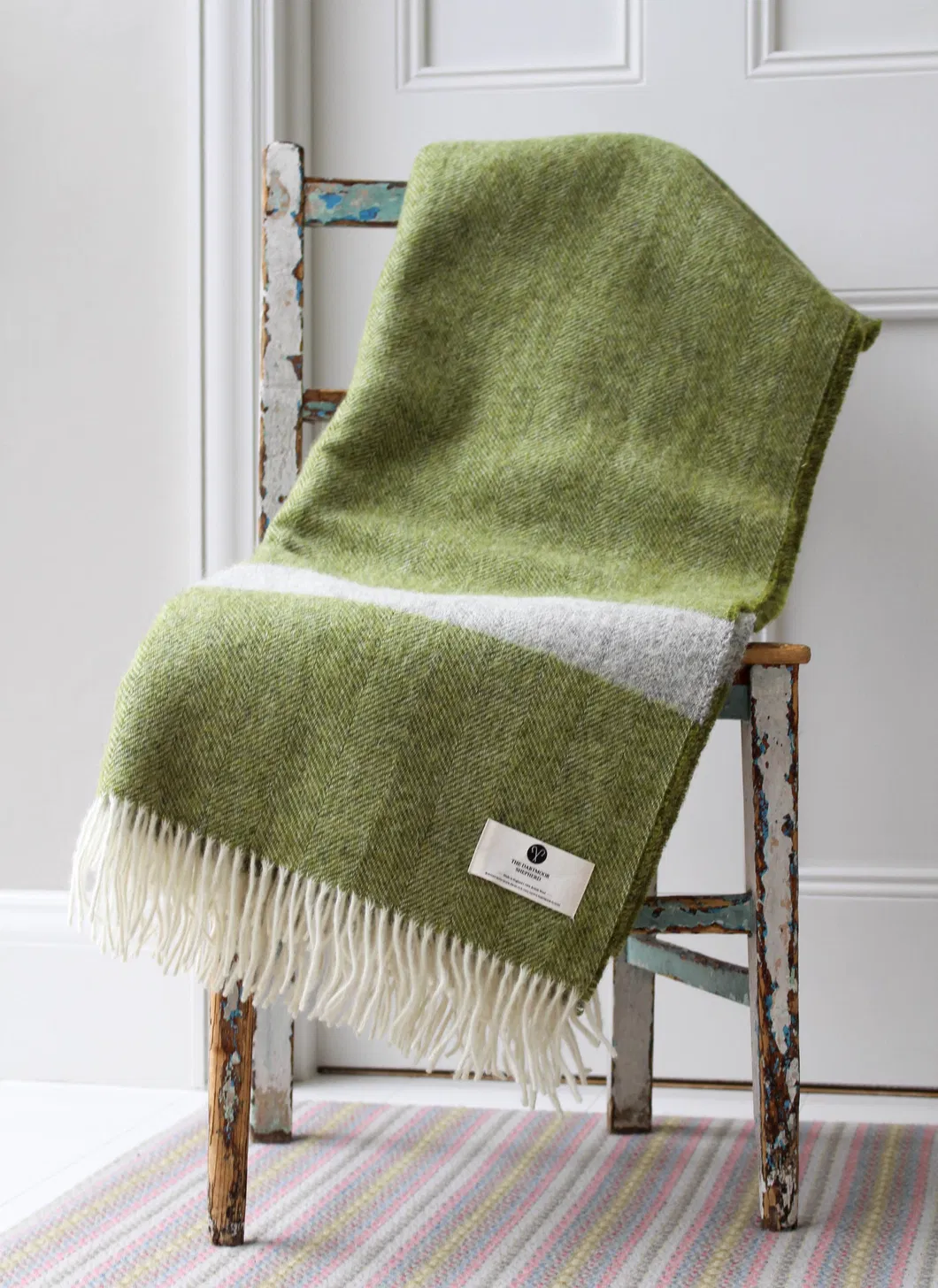 Gary Color Herringbone Fringed Merino Wool Blanket