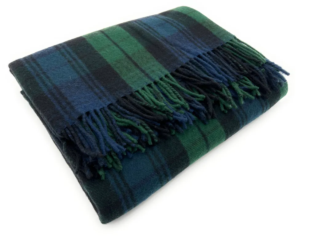 Green Blue Striped Plaid Pure Acrylic Wool Blanket