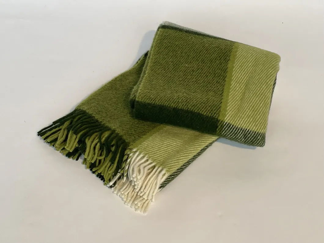 Green Striped Warm Thick Pure Wool Blanket