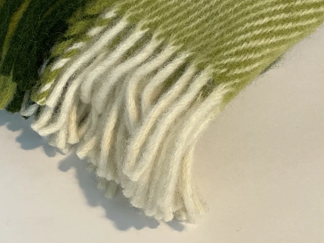 Green Striped Warm Thick Pure Wool Blanket