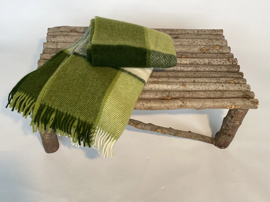 Green Striped Warm Thick Pure Wool Blanket