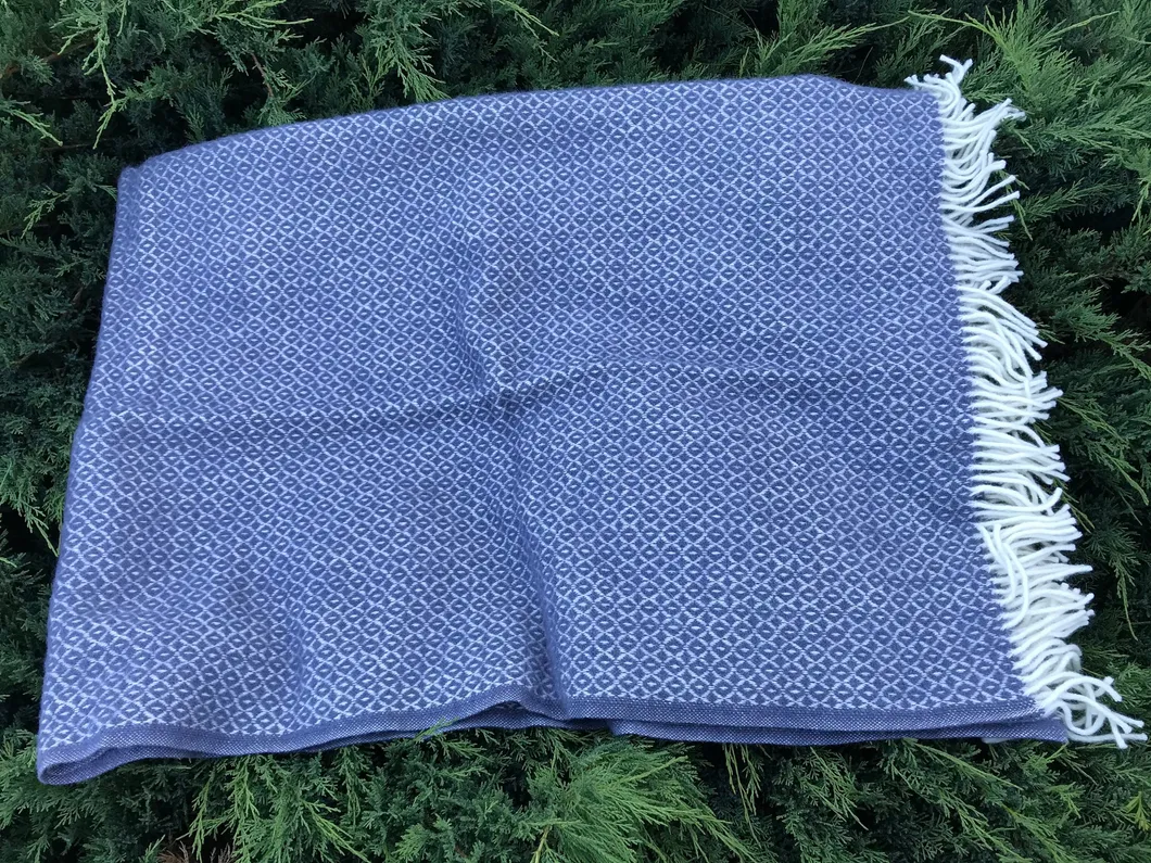 Light Blue Plaid Wool Lambswool Blanket