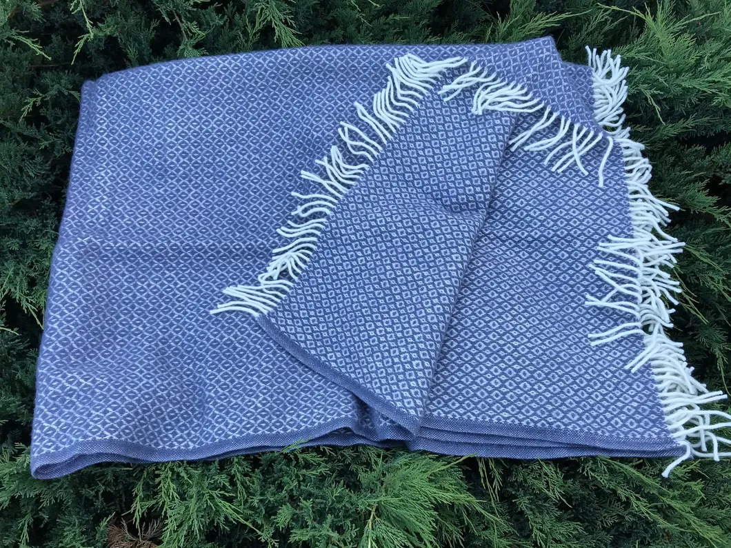 Light Blue Plaid Wool Lambswool Blanket