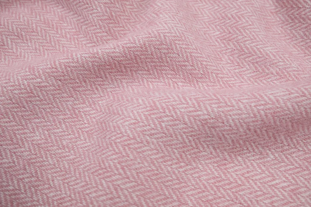 Light Pink Delicate Herringbone Weave Warm Wool Blanket