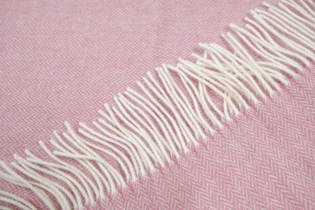 Light Pink Delicate Herringbone Weave Warm Wool Blanket